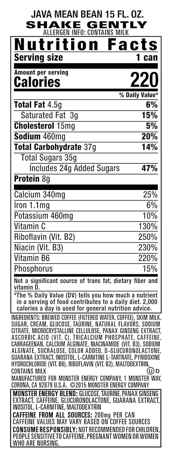 Monster Energy 2 Monster Energy Java Monster Mean Bean, Coffee + Energy Drink, 15 Ounce (Pack of 12)