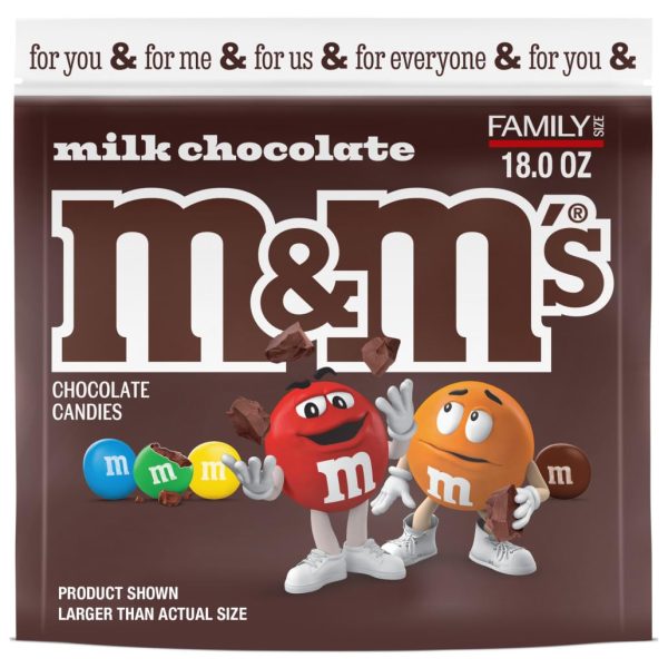 M&M'S M&M'S Milk Chocolate Candy, Family Size, 18 oz Resealable Bulk Candy Bag