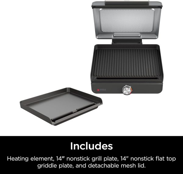 Ninja Griddle 3 Ninja Griddle and Indoor Grill, 14’’, Electric Grill, For Steak, Burgers, Salmon, Veggies, and More, Pancake Griddle, Nonstick, Dishwasher Safe, 500F, Even Cooking, Silver, GR101